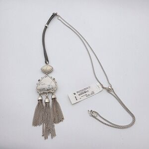 New! LUCKY BRAND Reversible Necklace Smoky Quartz & White‎ Howlite Chain Tassels